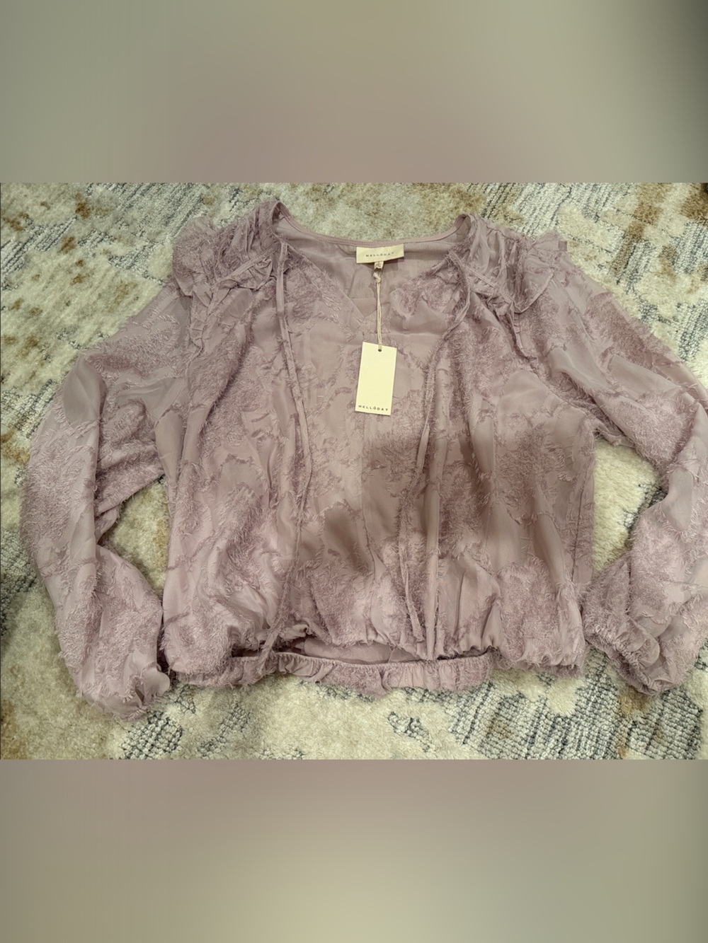 MELLODAY Dusty Mauve Lace Peplum Long-Sleeve Blouse